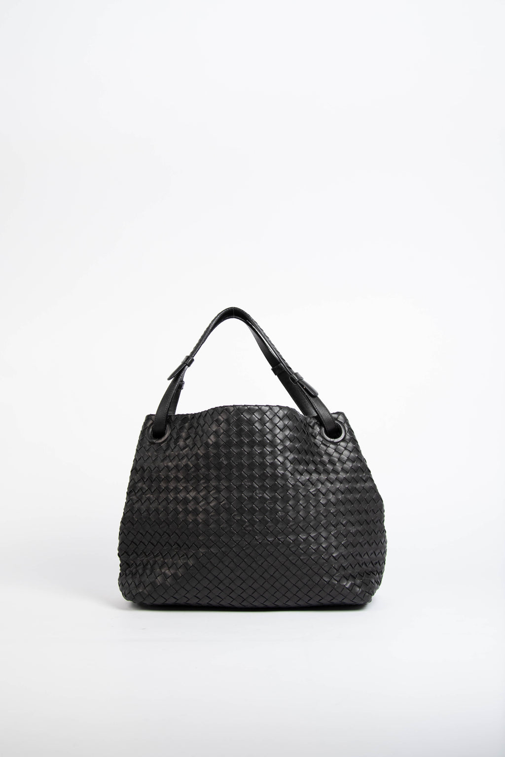 Vintage Bottega Veneta Black Intrecciato Garda Shoulder Bag
