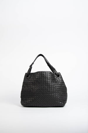 Vintage Bottega Veneta Black Intrecciato Garda Shoulder Bag