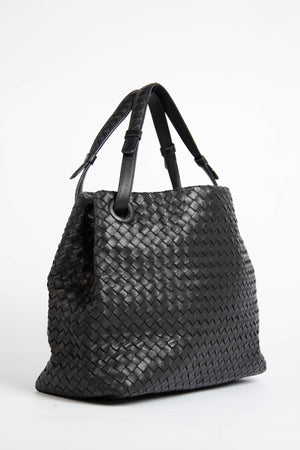 Vintage Bottega Veneta Black Intrecciato Garda Shoulder Bag