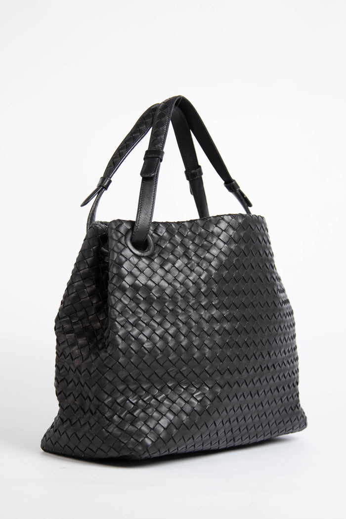 Vintage Bottega Veneta Black Intrecciato Garda Shoulder Bag
