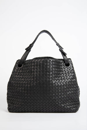 Vintage Bottega Veneta Black Intrecciato Garda Shoulder Bag