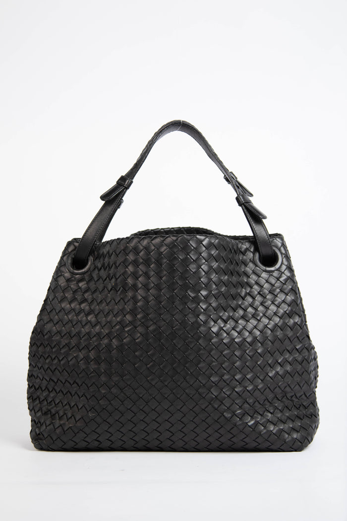 Vintage Bottega Veneta Black Intrecciato Garda Shoulder Bag