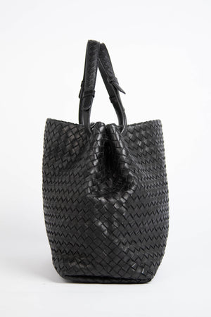 Vintage Bottega Veneta Black Intrecciato Garda Shoulder Bag