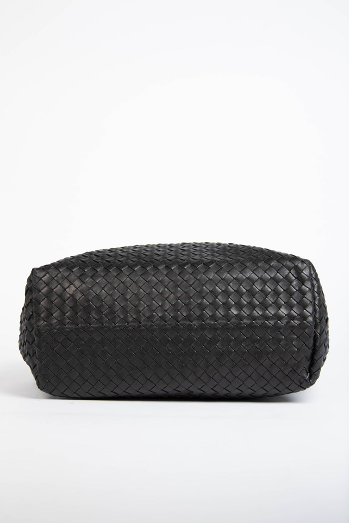 Vintage Bottega Veneta Black Intrecciato Garda Shoulder Bag