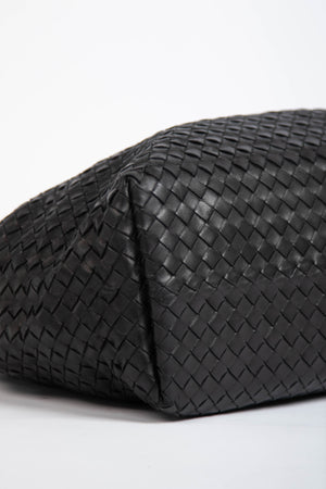 Vintage Bottega Veneta Black Intrecciato Garda Shoulder Bag