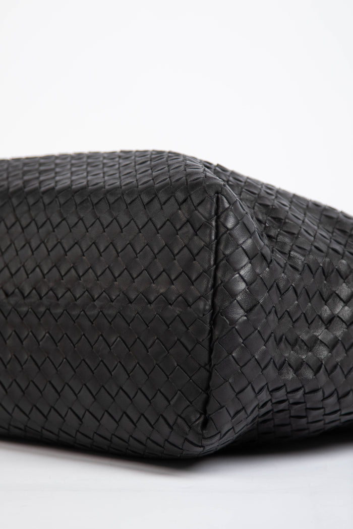 Vintage Bottega Veneta Black Intrecciato Garda Shoulder Bag