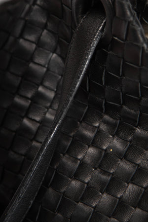 Vintage Bottega Veneta Black Intrecciato Garda Shoulder Bag