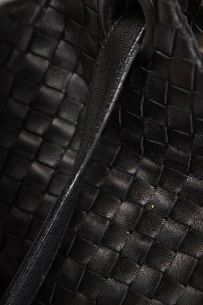 Vintage Bottega Veneta Black Intrecciato Garda Shoulder Bag