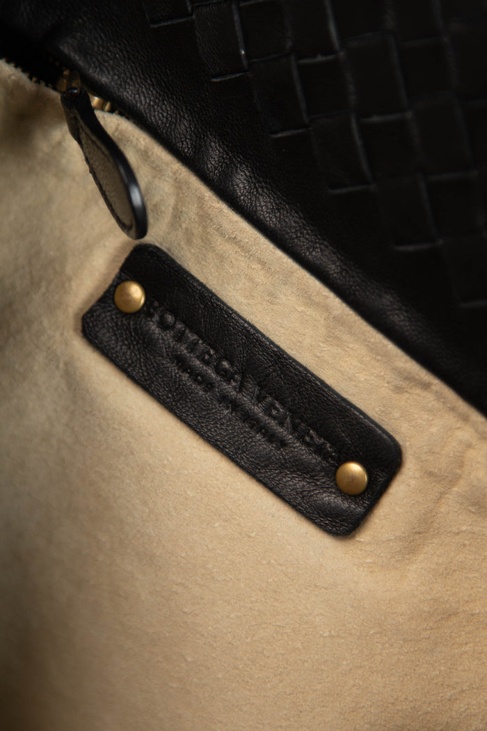 Vintage Bottega Veneta Black Intrecciato Garda Shoulder Bag