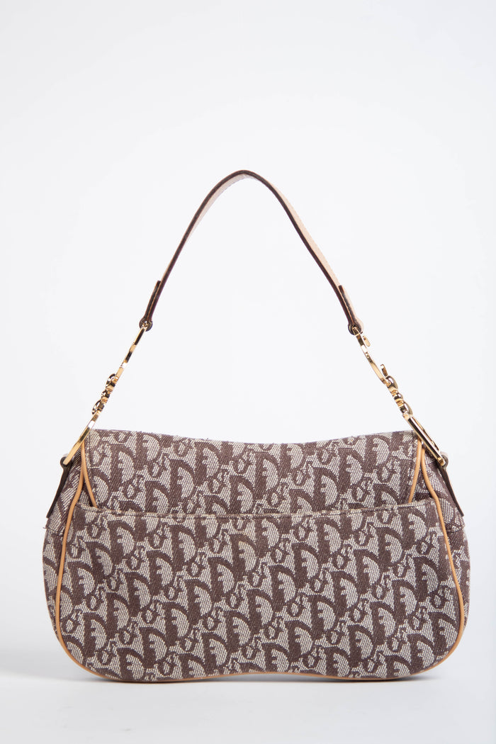 Vintage Christian Dior Brown Monogram Double Saddle Shoulder Bag