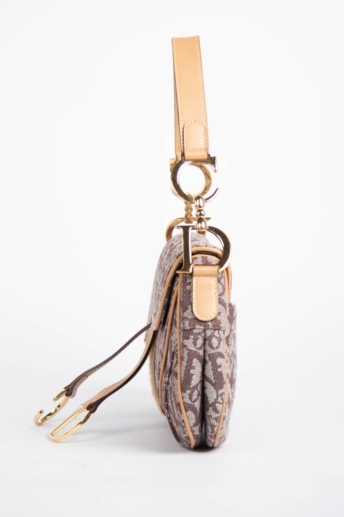 Vintage Christian Dior Brown Monogram Double Saddle Shoulder Bag