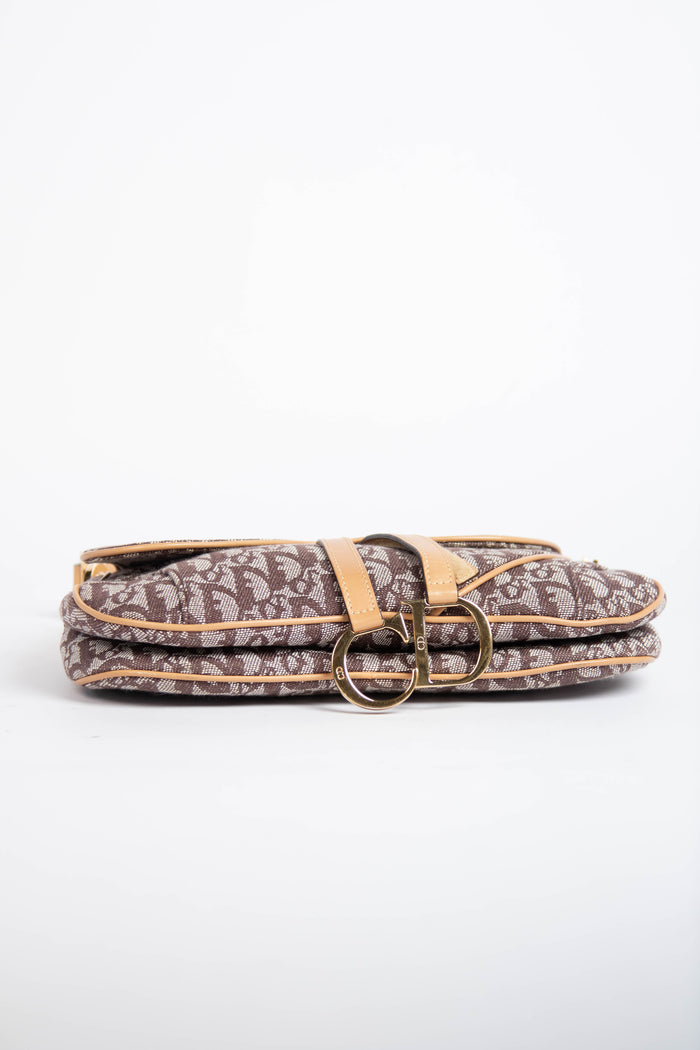 Vintage Christian Dior Brown Monogram Double Saddle Shoulder Bag