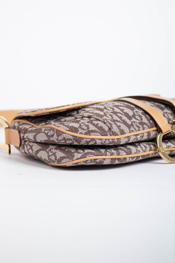 Vintage Christian Dior Brown Monogram Double Saddle Shoulder Bag
