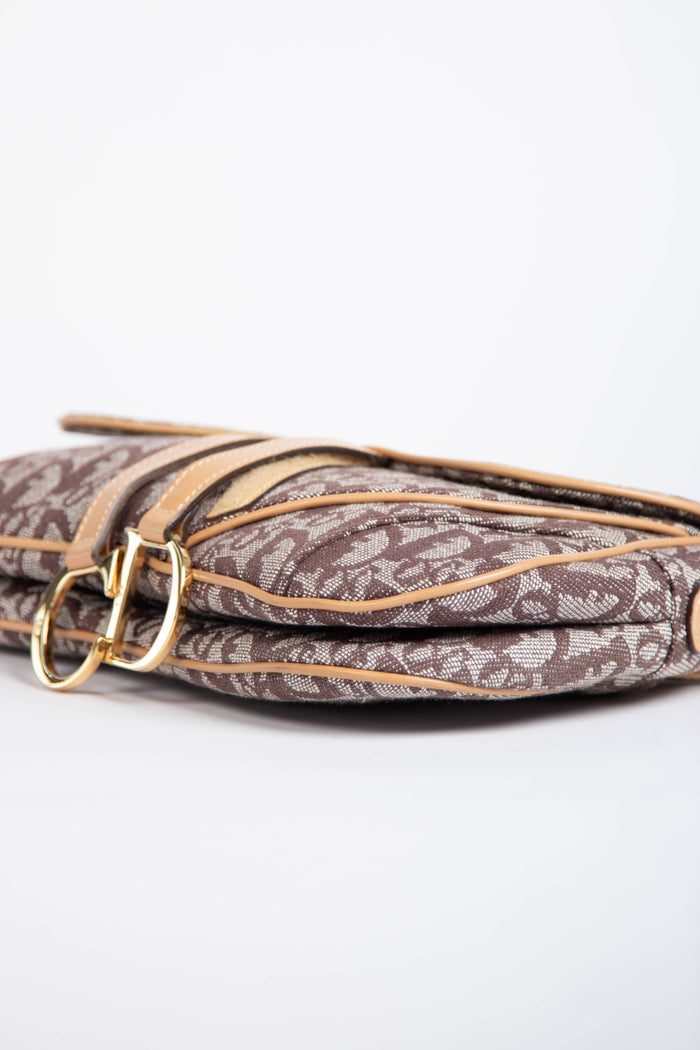 Vintage Christian Dior Brown Monogram Double Saddle Shoulder Bag