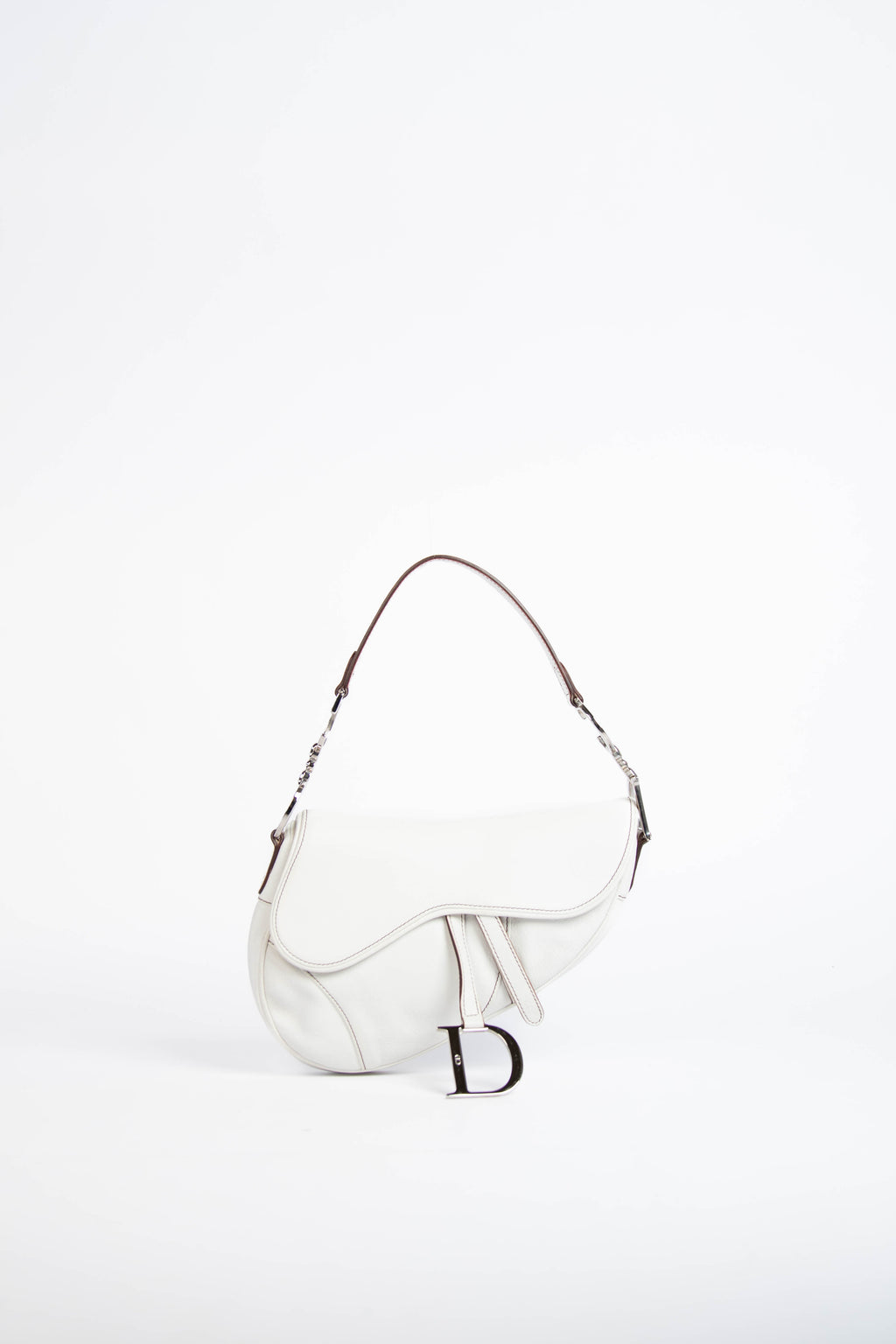 RARE Christian Dior White Leather Saddle Shoulder Bag