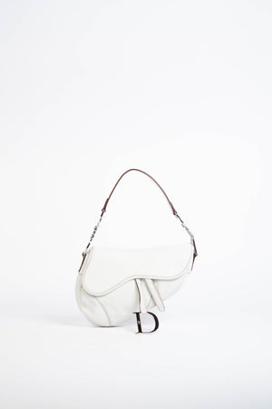 RARE Christian Dior White Leather Saddle Shoulder Bag