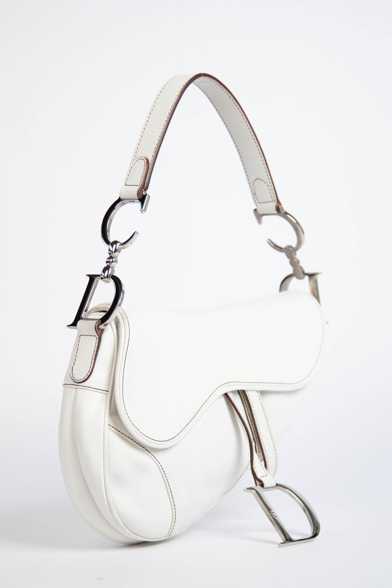 RARE Christian Dior White Leather Saddle Shoulder Bag