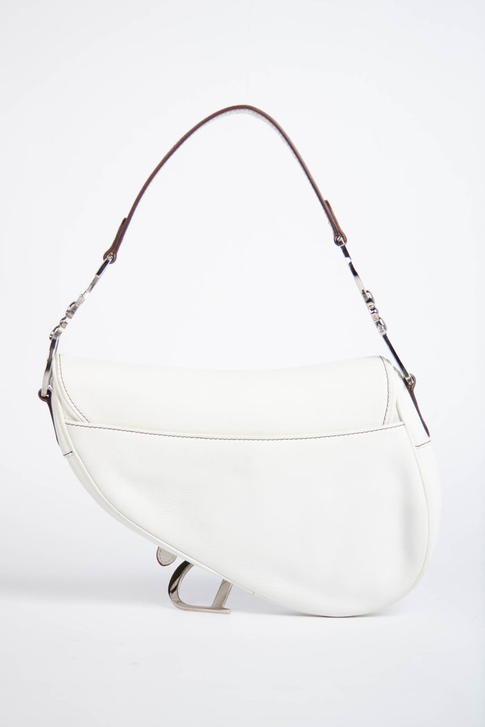 RARE Christian Dior White Leather Saddle Shoulder Bag
