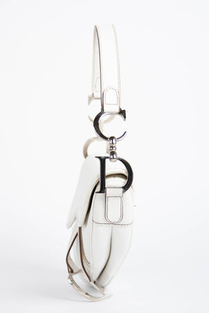 RARE Christian Dior White Leather Saddle Shoulder Bag