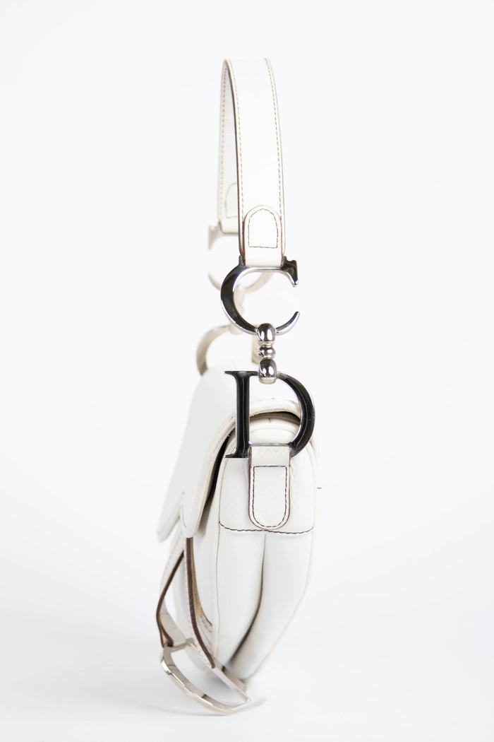 RARE Christian Dior White Leather Saddle Shoulder Bag