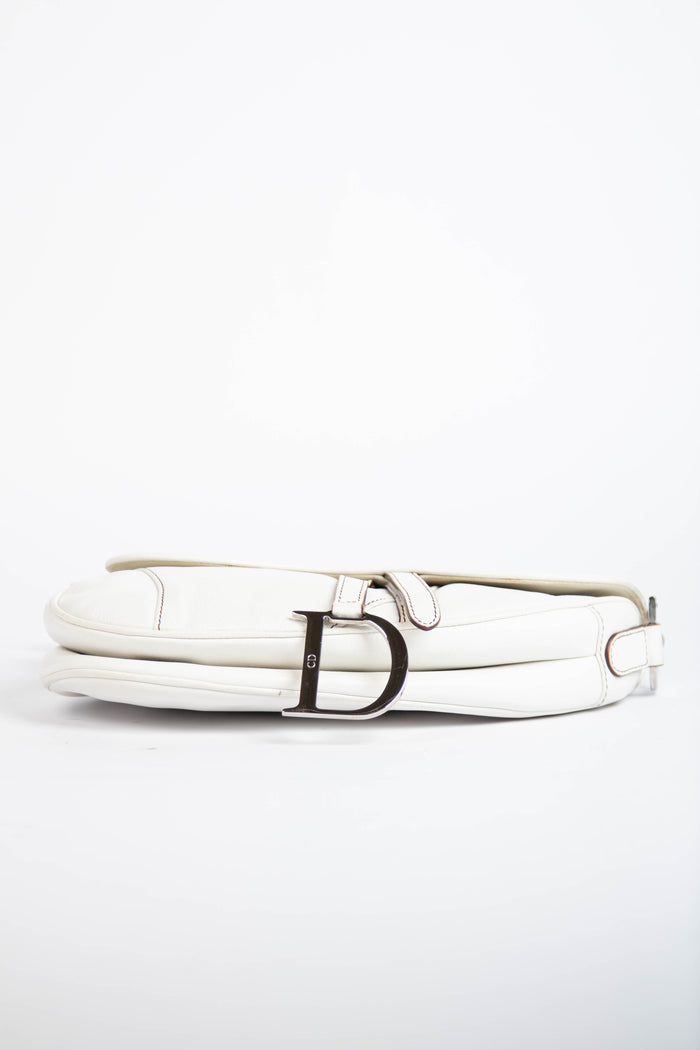 RARE Christian Dior White Leather Saddle Shoulder Bag