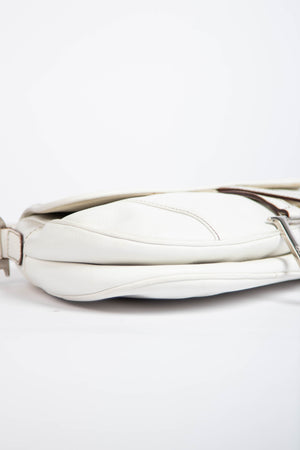 RARE Christian Dior White Leather Saddle Shoulder Bag