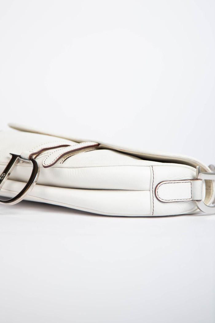 RARE Christian Dior White Leather Saddle Shoulder Bag