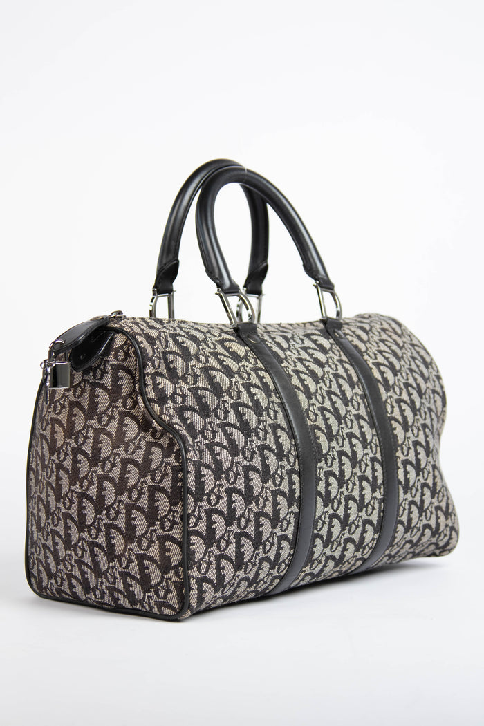 2000s Christian Dior Black Monogram Canvas  Boston Bag