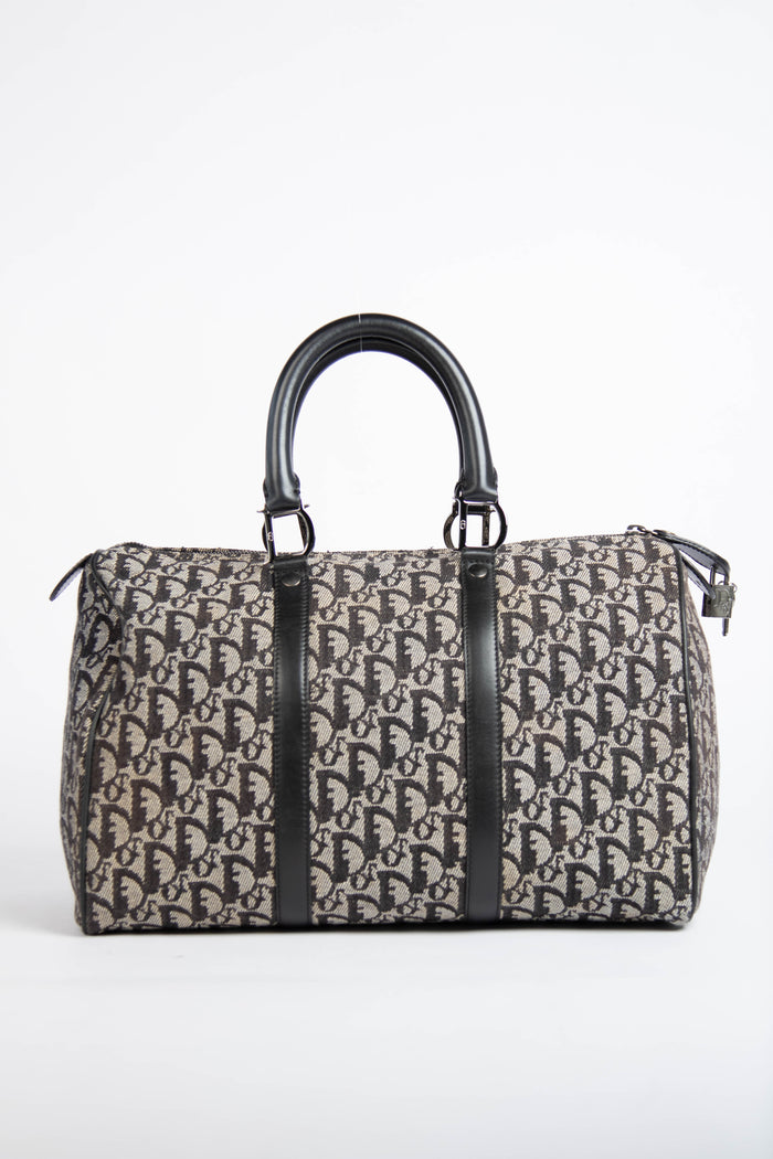 2000s Christian Dior Black Monogram Canvas  Boston Bag