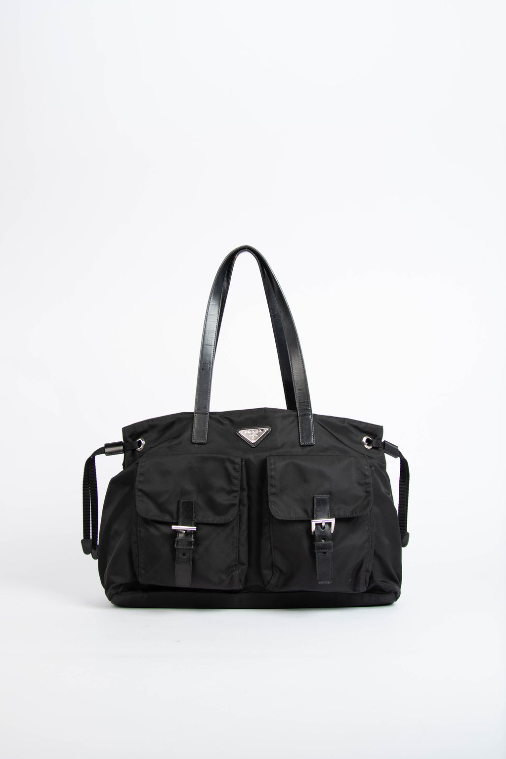 Prada Black Nylon Double Pocket Tote Bag