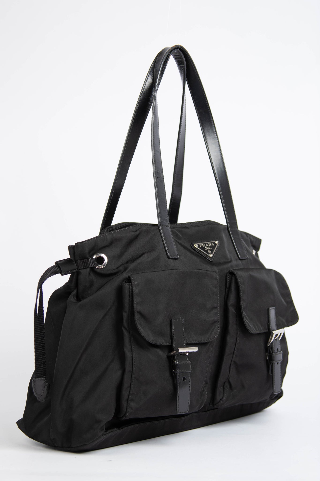 Prada Black Nylon Double Pocket Tote Bag
