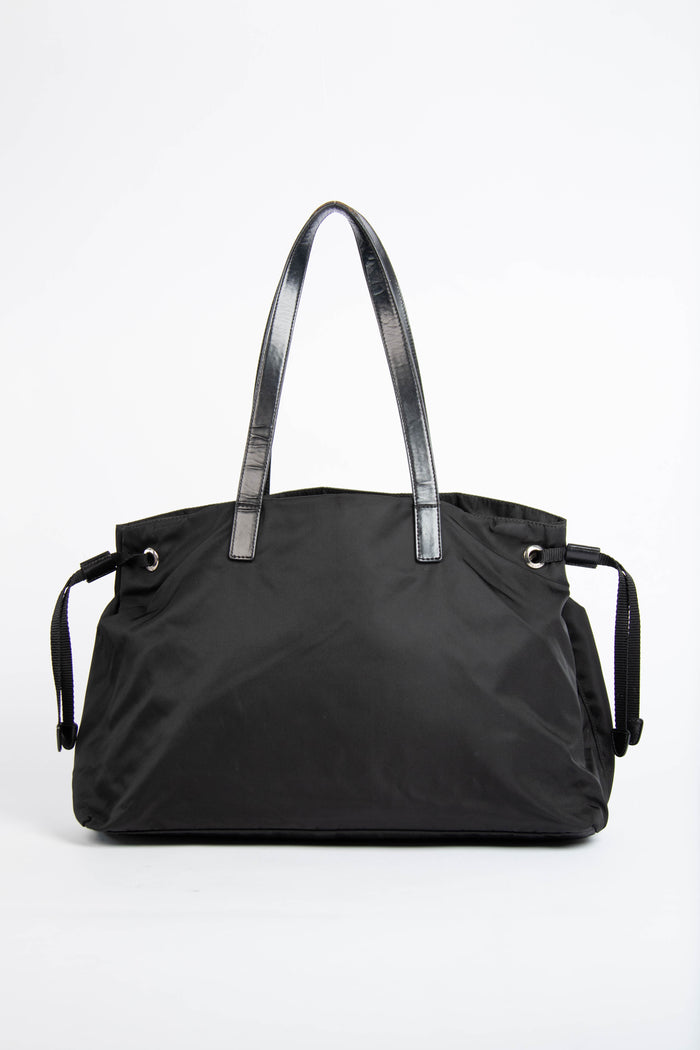 Prada Black Nylon Double Pocket Tote Bag
