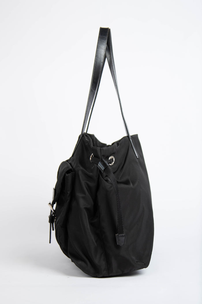 Prada Black Nylon Double Pocket Tote Bag