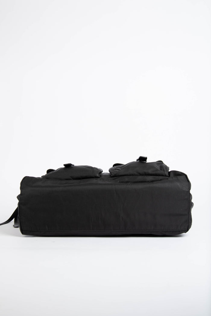 Prada Black Nylon Double Pocket Tote Bag