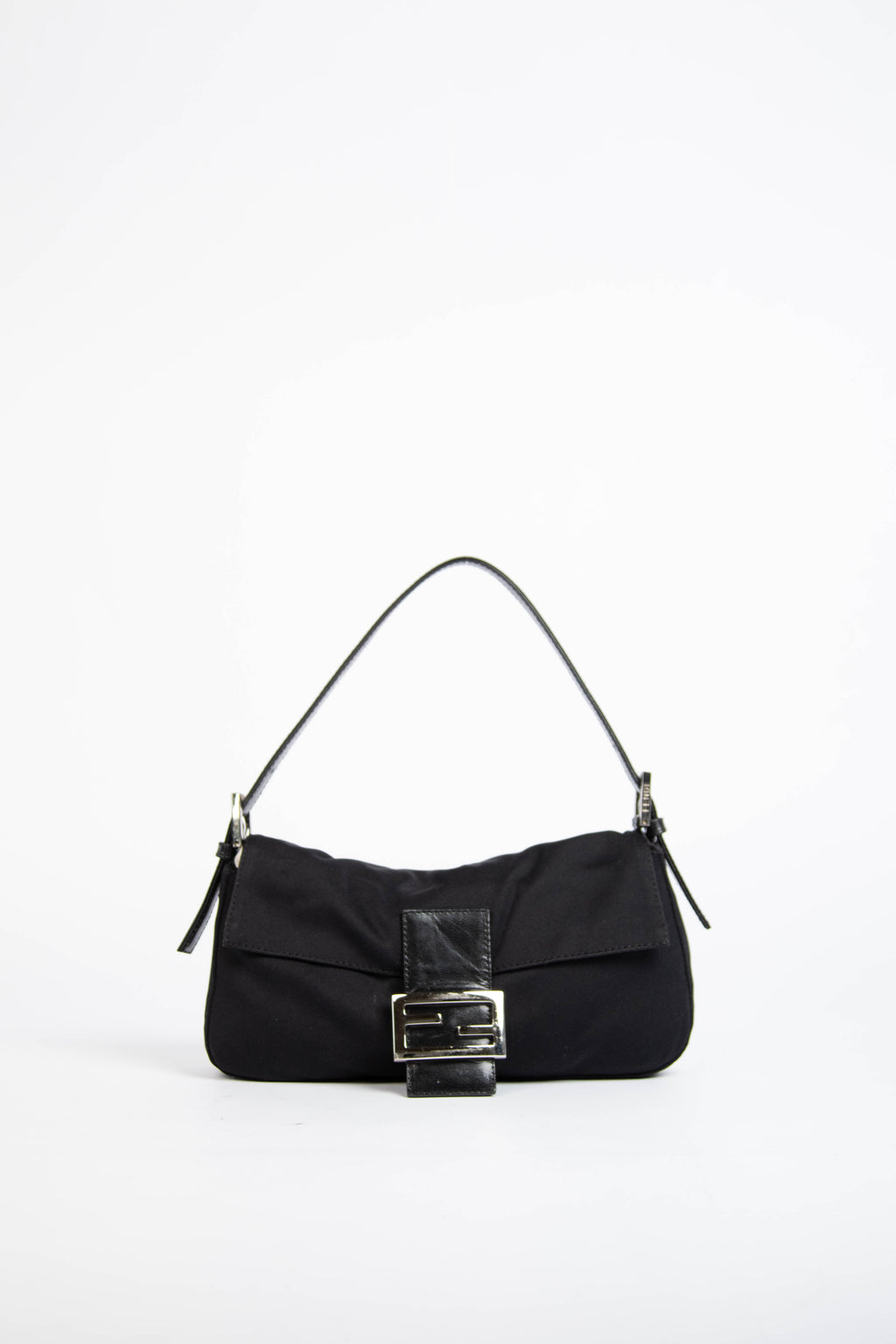 Vintage Fendi Black Neoprene Baguette Shoulder Bag