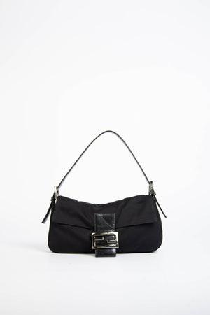 Vintage Fendi Black Neoprene Baguette Shoulder Bag