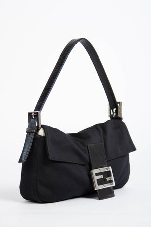 Vintage Fendi Black Neoprene Baguette Shoulder Bag