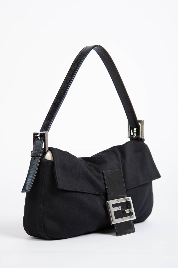 Vintage Fendi Black Neoprene Baguette Shoulder Bag