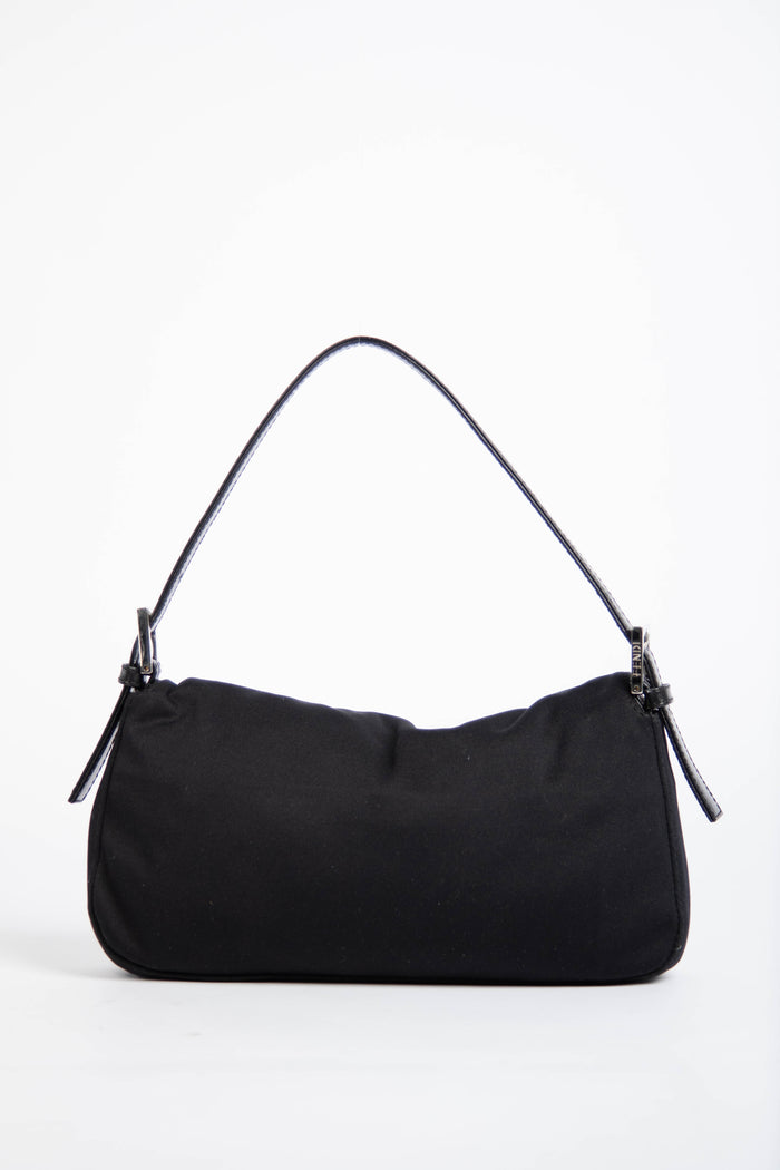 Vintage Fendi Black Neoprene Baguette Shoulder Bag