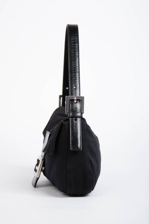 Vintage Fendi Black Neoprene Baguette Shoulder Bag