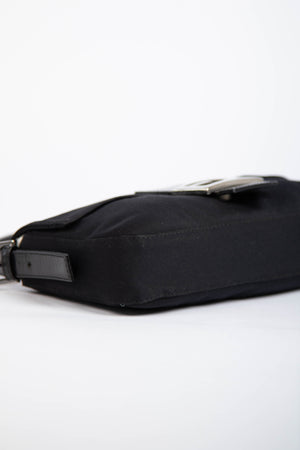 Vintage Fendi Black Neoprene Baguette Shoulder Bag