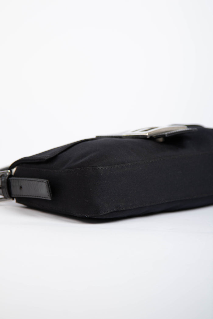 Vintage Fendi Black Neoprene Baguette Shoulder Bag