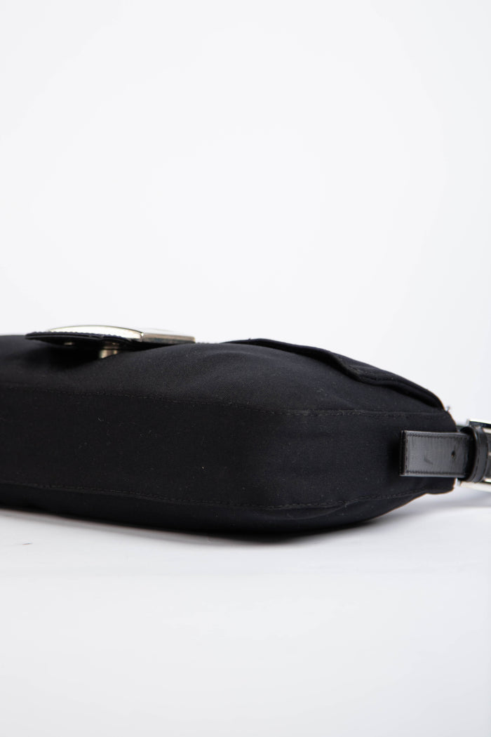 Vintage Fendi Black Neoprene Baguette Shoulder Bag