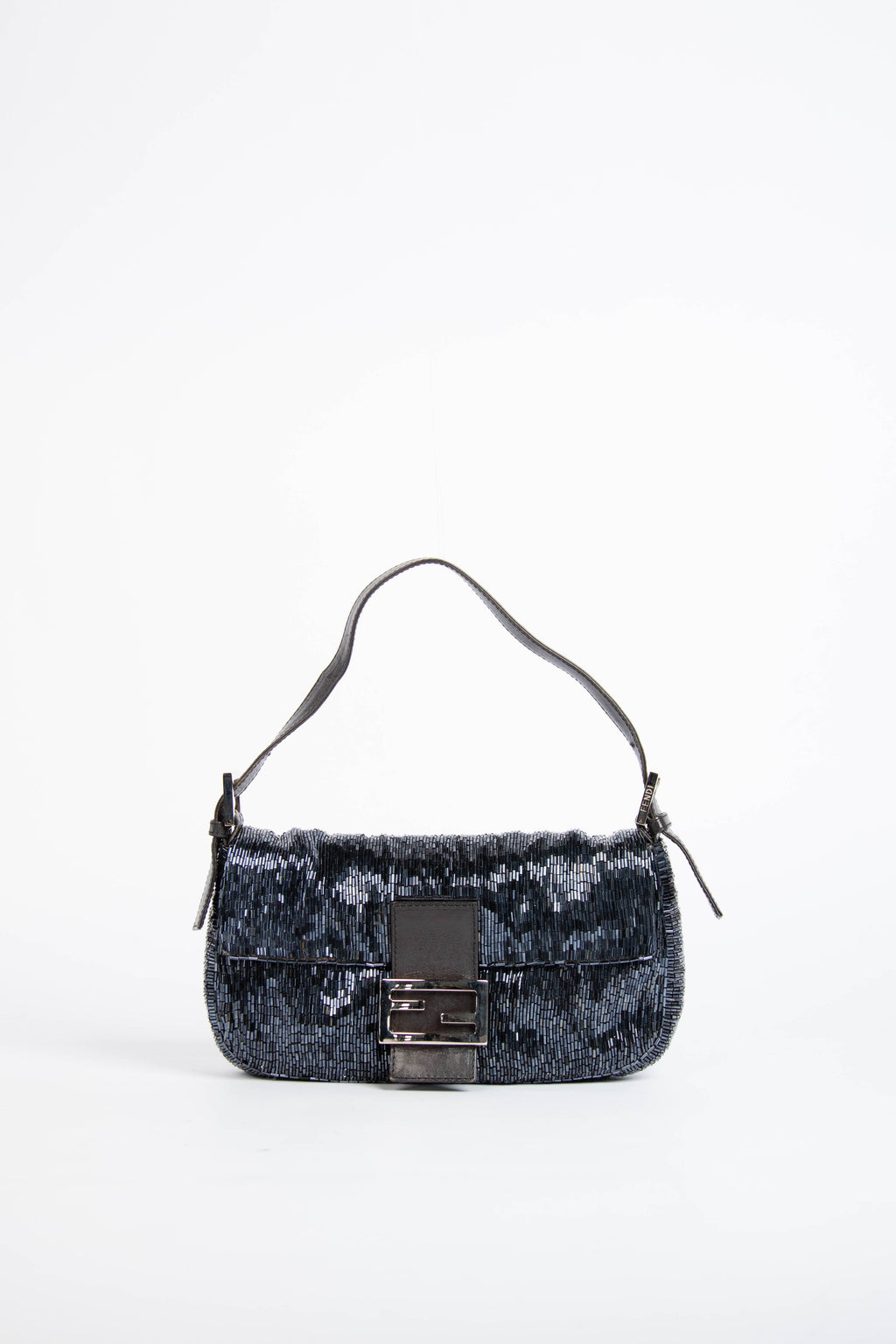 RARE Vintage Fendi Petrol Blue Beaded Baguette Shoulder Bag