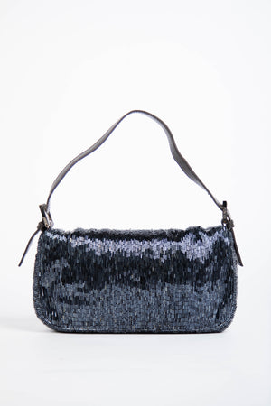 RARE Vintage Fendi Petrol Blue Beaded Baguette Shoulder Bag