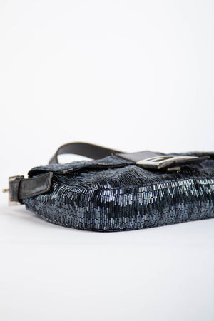RARE Vintage Fendi Petrol Blue Beaded Baguette Shoulder Bag