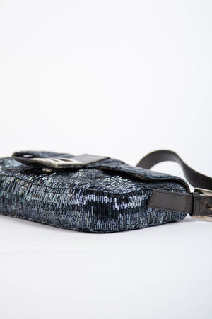 RARE Vintage Fendi Petrol Blue Beaded Baguette Shoulder Bag