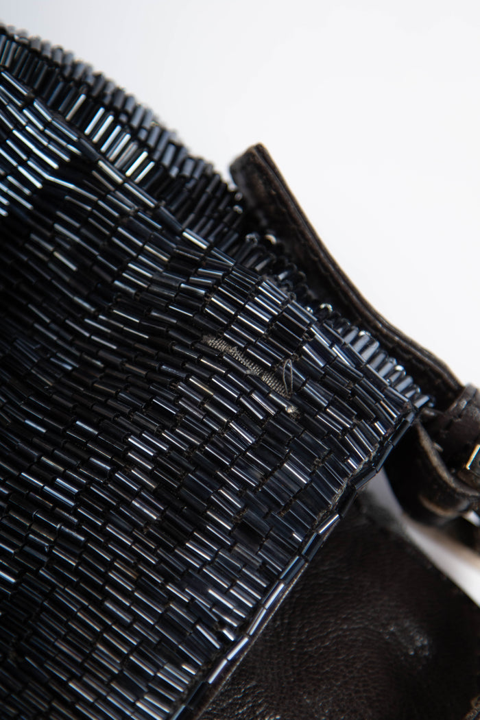 RARE Vintage Fendi Petrol Blue Beaded Baguette Shoulder Bag