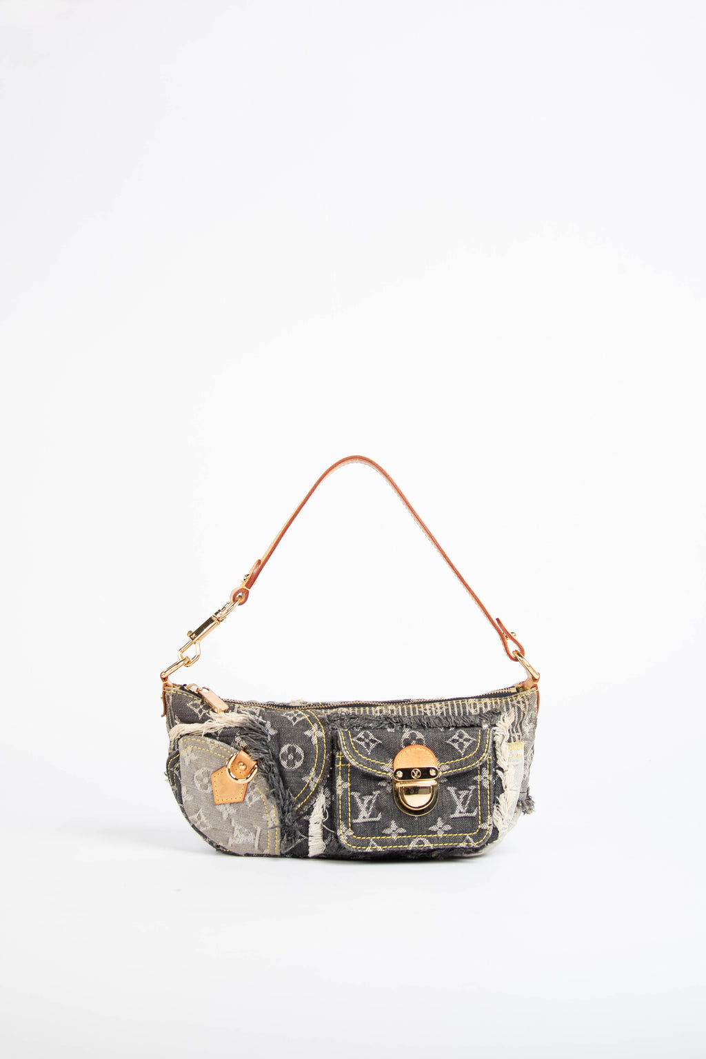 RARE 2000s Louis Vuitton Black Denim Patchwork Shoulder Bag