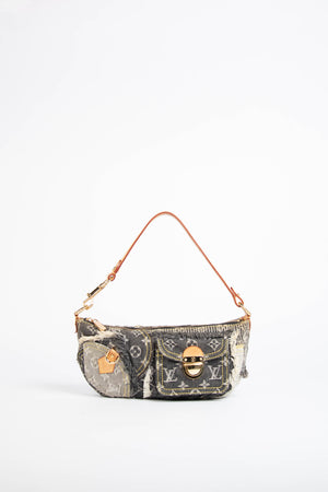 RARE 2000s Louis Vuitton Black Denim Patchwork Shoulder Bag